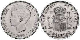 Alfonso XIII (1886-1931). 5 pesetas. 1899*18-99. Madrid. PGV. (Cal-106). Ag. 25,12 g. Cleaned. XF. Est...50,00. 

SPANISH DESCRIPTION: Alfonso XIII (1...