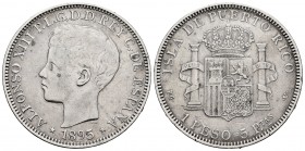 Alfonso XIII (1886-1931). 1 peso. 1895. Puerto Rico. PGV. (Cal-128). Ag. 25,04 g. Rare. Choice VF. Est...400,00. 

SPANISH DESCRIPTION: Alfonso XIII (...