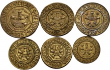 Spanish Civil War (1936-1939). Complete set of Menorca, 6 coins. 1937. Ln. Choice VF/XF. Est...100,00. 

SPANISH DESCRIPTION: Guerra Civil (1936-1939)...