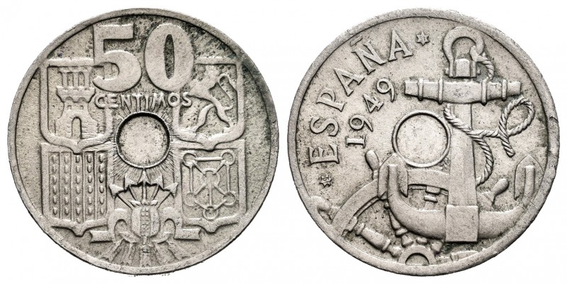 Spanish State (1936-1975). 50 centimos. 1949*19-51. Madrid. 4,40 g. Without hole...