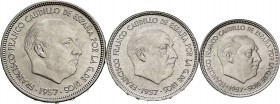 Spanish State (1936-1975). A complete series of three values, 50, 25 and 5 pesetas. 1957. Barcelona. BA. (Cal-139). Minor marks. AU/Almost UNC. Est......