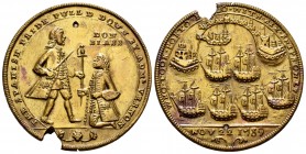 Vernon Admiral. Medal. 1739. Portobello. Ae. 12,84 g. Holed. Broken planchet. Almost XF. Est...200,00. 

SPANISH DESCRIPTION: Almirante Vernon. Medall...
