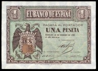 1 peseta. 1938. Burgos. (Ed 2017-427a). February 28, shield of Spain. Serie B. Folded corner. AU. Est...30,00. 

SPANISH DESCRIPTION: 1 peseta. 1938. ...