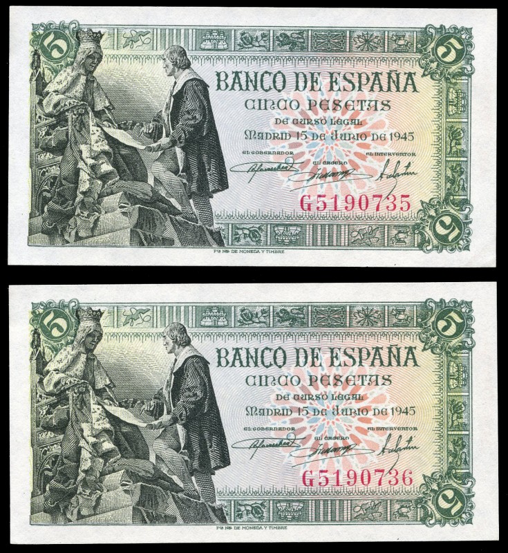 5 pesetas. 1945. Madrid. (Ed 2017-449). June 15, Capitulations of Santa Fe. Seri...