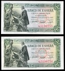 5 pesetas. 1945. Madrid. (Ed 2017-449). June 15, Capitulations of Santa Fe. Serie G. Correlative pair. UNC. Est...45,00. 

SPANISH DESCRIPTION: 5 pese...