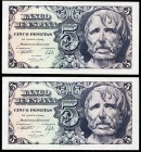 5 pesetas. 1947. Madrid. (Ed 2017-454). April 12, Seneca's head. Without serie. Correlative pair. UNC. Est...75,00. 

SPANISH DESCRIPTION: 5 pesetas. ...