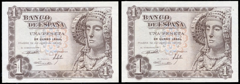 1 peseta. 1948. Madrid. (Ed 2017-457a). June 19, Lady of Elche. Serie H. Correla...