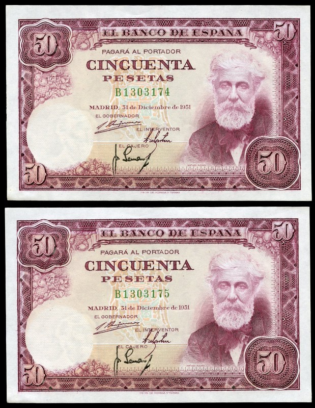 50 pesetas. 1951. Madrid. (Ed 2017-462a). December 31, Santiago Rusiñol. Serie B...