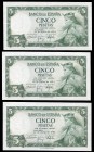 5 pesetas. 1954. Madrid. (Ed 2017-466a). July 22, Alfonso X the Wise. Serie J. Correlative trio. UNC. Est...30,00. 

SPANISH DESCRIPTION: 5 pesetas. 1...