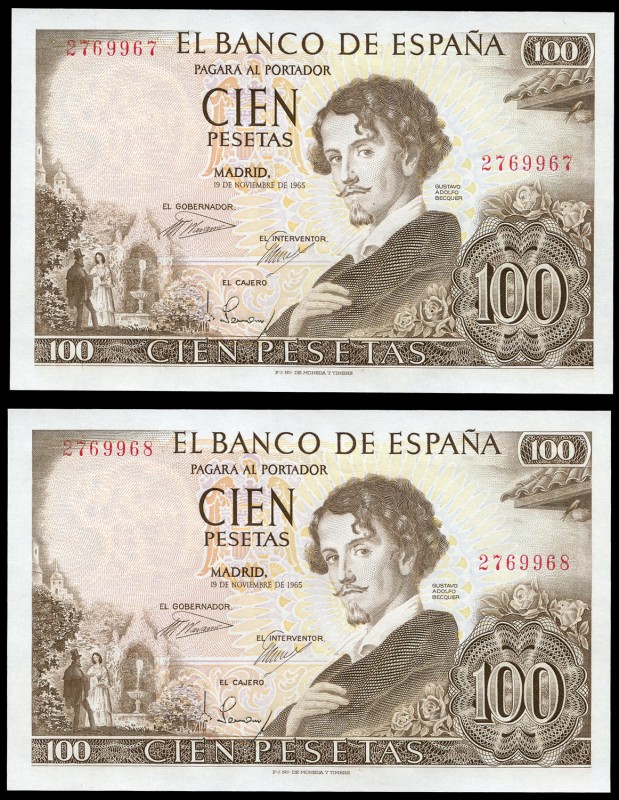 100 pesetas. 1965. Madrid. (Ed 2017-470). November 19, Gustavo Adolfo Bécquer. W...