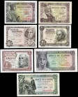 Ensemble of 12 spanish banknotes, 1 peseta 1943, 1945, 1948, 1951, 1953, 5 pesetas 1943, 1945, 1951, 1954, 25 pesetas 1946, 1954 and 100 pesetas 1953....