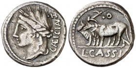 (hacia 102 a.C.). Gens Cassia. Denario. (Bab. 4) (Craw. 321/1). 3,75 g. MBC.