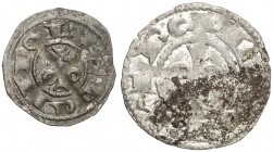 Alfons I (1162-1196). Barcelona. (Cru.V.S. 296 y 297) (Cru.C.G. 2100c y 2101). Lote de un diner y un òbol. MBC-/MBC+.