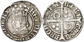 Ferran II (1479-1516). Barcelona. Croat. (Cru.V.S. 1141.1) (Badia 794, mismo ejemplar) (Cru.C.G. 3070). Puntito en los extremos de la cruz. Anverso li...