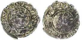 Ferran II (1479-1516). Zaragoza. Dinero jaqués. (Cru.V.S. 1308 var) (Cru.C.G. 3209 var). Ligera doble acuñación en reverso. 0,67 g. MBC.