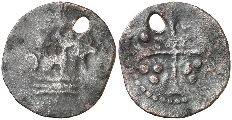 Tortosa. Senyal. (Cru.L. 2206) (Cru.C.G. 3879). Agujero. Rara. 1,19 g. (BC).