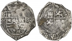 1597. Felipe II. Toledo. C. 2 reales. (AC. 451). Oxidaciones. Rayitas. Rara. 6,51 g. (BC+).