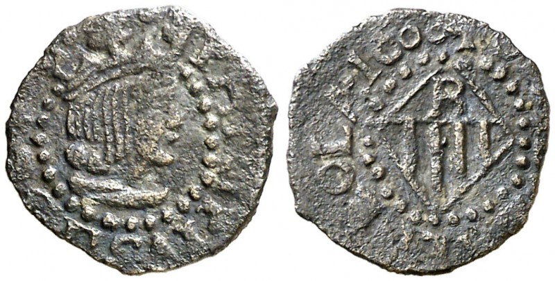 1600. Felipe III. Banyoles. 1 diner. (AC. 2) (Cru.C.G. 3657). Fecha perfecta. Ra...