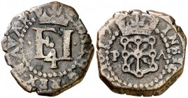 1617. Felipe III. Pamplona. 4 cornados. (AC. 77). Variante de corona del reverso. Buen ejemplar. 3,86 g. MBC+.