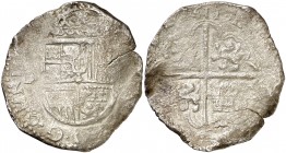 1611. Felipe III. Sevilla. (B). 8 reales. (AC. 963). Tipo "OMNIVM". Oxidaciones limpiadas. Escasa. 23,61 g. (BC).