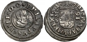 1662. Felipe IV. M (Madrid). S. 16 maravedís. (AC. 469). Valor al revés. Parte de brillo original. Escasa. 4,23 g. MBC+.