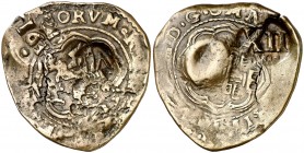 1636. Felipe IV. MD (Madrid). (AC. 514) (J.S. G-35). Resello de valor XII sobre 4 maravedís de Cuenca de Felipe III (1600-1603), con resellos anterior...
