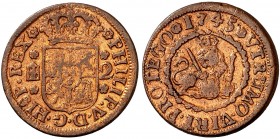 1745. Felipe V. Segovia. 2 maravedís. (AC. 74). 3,37 g. MBC-.