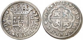 1725. Felipe V. Sevilla. J. 2 reales. (AC. 983). Escasa. 5,13 g. MBC/MBC-.