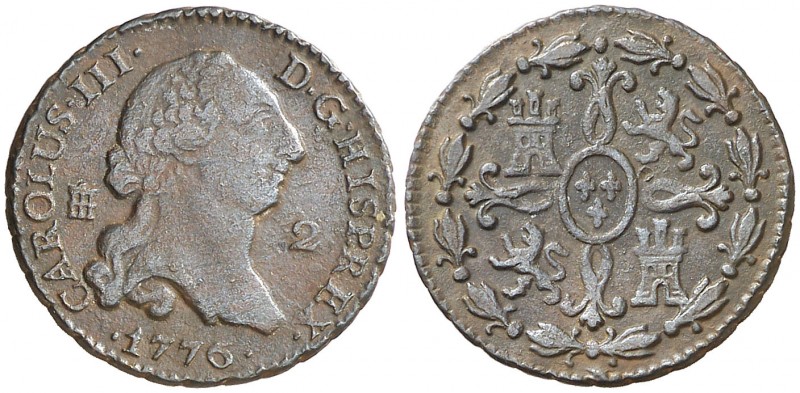 1776. Carlos III. Segovia. 2 maravedís. (AC. 40). 2,34 g. MBC-.