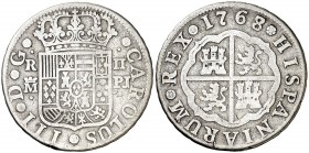 1768/7. Carlos III. Madrid. PJ. 2 reales. (AC. 616). Escasa. 5,48 g. BC+.