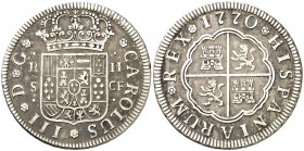 1770. Carlos III. Sevilla. CF. 2 reales. (AC. 779). 5,91 g. MBC.