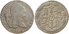 1806. Carlos IV. Segovia. 8 maravedís. (AC. 83). 11,07 g. BC+/MBC-.