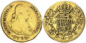 1792. Carlos IV. Madrid. MF. 1 escudo. (AC. 1109). Golpe. 3,27 g. BC+/MBC-.