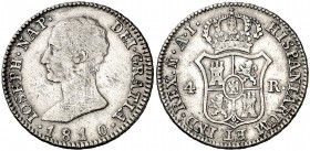 1810. José Napoleón. Madrid. AI. 4 reales. (AC. 14). Rayitas. 5,91 g. MBC-.