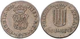 1813. Fernando VII. Catalunya (Mallorca). 1 ochavo. (AC. 1). 3 recto. Leves golpecitos. 1,65 g. MBC/MBC+.