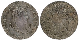 1833. Fernando VII. Segovia. 4 maravedís. (AC. 188). 4,85 g. MBC-/MBC.