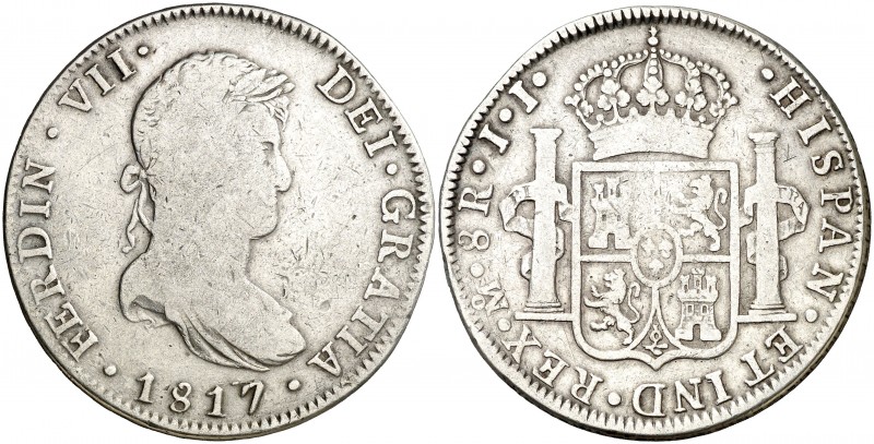 1817. Fernando VII. México. JJ. 8 reales. (AC. 1332). 26,22 g. BC/BC+.