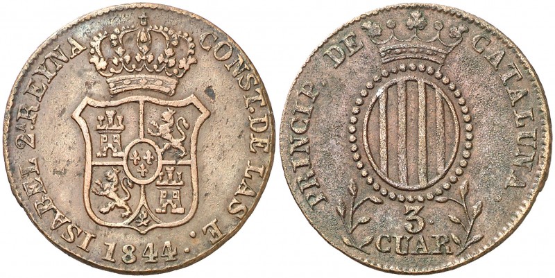 1844. Isabel II. Barcelona. 3 cuartos. (AC. 11). 7,19 g. MBC.