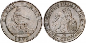1870. Gobierno Provisional. Barcelona. OM. 5 céntimos. (AC. 5). 5,14 g. MBC/MBC+.
