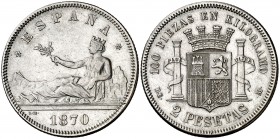 1870*1873. Gobierno Provisional. DEM. 2 pesetas. (AC. 28). 10 g. MBC+.