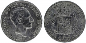 1878. Alfonso XII. Barcelona. OM. 10 céntimos. (AC. 9). Golpecitos. 9,56 g. MBC.