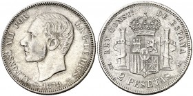 1879*1879. Alfonso XII. EMM. 2 pesetas. (AC. 26). 9,92 g. BC+/MBC-.