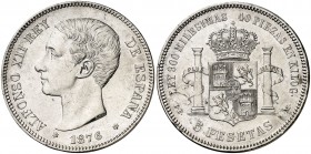 1876*1876. Alfonso XII. DEM. 5 pesetas. (AC. 37). Limpiada. 24,96 g. MBC.