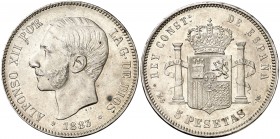1883*1883. Alfonso XII. MSM. 5 pesetas. (AC. 55). Leves golpecitos. 24,86 g. MBC/MBC+.