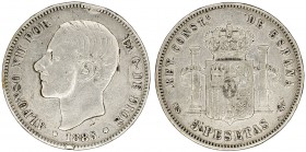 1885*----. Alfonso XII. MSM. 5 pesetas. (AC. tipo 12). Golpes. 24,67 g. BC/BC+.
