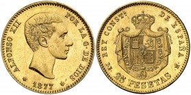 1877*1877. Alfonso XII. DEM. 25 pesetas. (AC. 68). 8,04 g. EBC+.