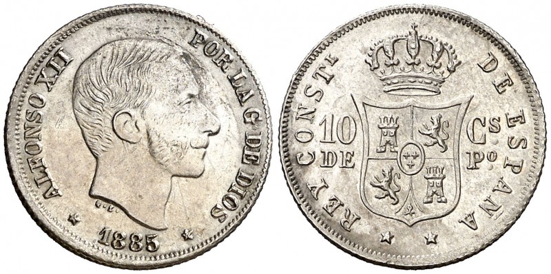1885. Alfonso XII. Manila. 10 centavos. (AC. 102). Rayitas. Brillo original. 2,6...