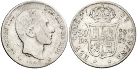 1880. Alfonso XII. Manila. 20 centavos. (AC. 103). Rara. 4,97 g. BC/BC+.