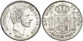 1881. Alfonso XII. Manila. 50 centavos. (AC. 114). Manchitas. 12,94 g. (MBC+).