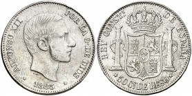 1883. Alfonso XII. Manila. 50 centavos. (AC. 120). Golpecitos. 13,05 g. (MBC+).